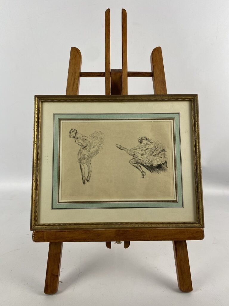 Pointe sèche représentant deux danseuses en tutu - Encadrée sous verre - Dimens…