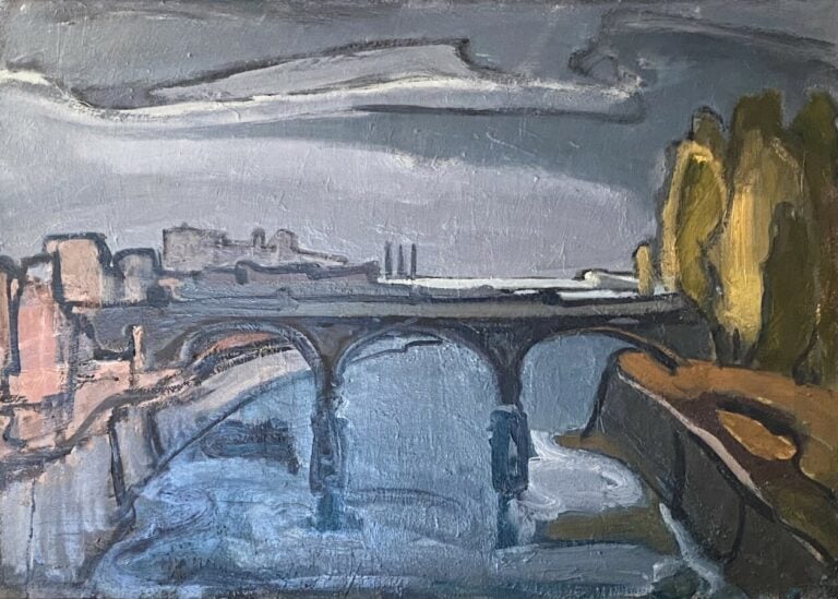 Pont sur la Seine - Huile sur toile, signée en bas à gauche, contresignée au do…