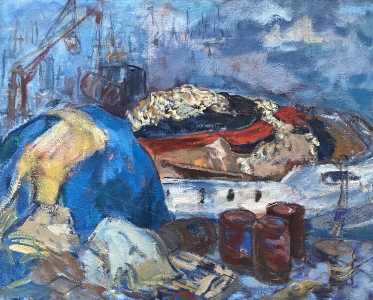 Port - Huile sur toile, - 54 x 65 cm
