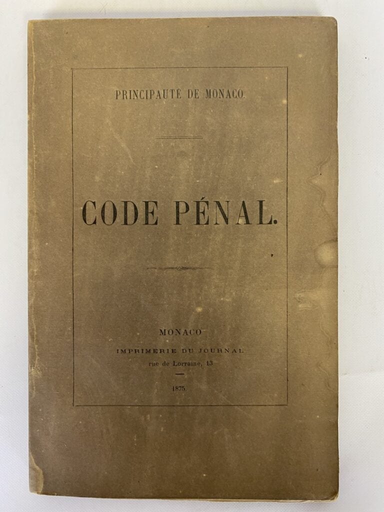 [Principauté de MONACO] - Code Pénal de Monaco. - Monaco. Imprimerie du Journal…