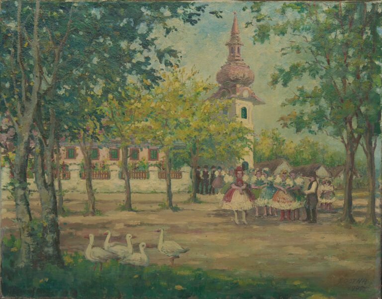 R. GOTHA (XXème siècle). - Jeunes filles dans le parc - Huile sur toile, signée…