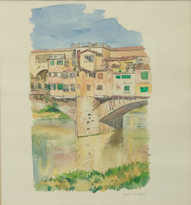 REGROUPE LOT 45 SAITO Ei Ichi (né en 1920). - Florence, le Ponte Vecchio - Aqua…