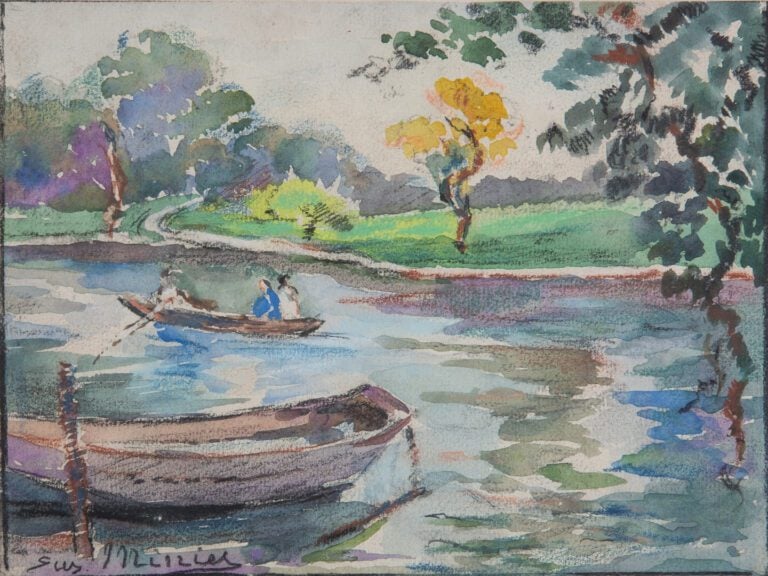 REGROUPE LOT 74 Suzanne MINIER (née en 1884). - Lac aux deux barques - Dessin à…