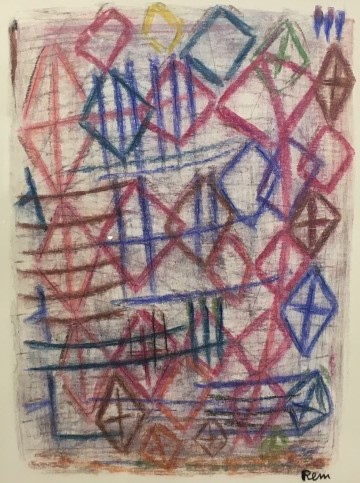 REM (1904-1974). - Composition abstraite - Dessin au pastel sur papier, signé e…