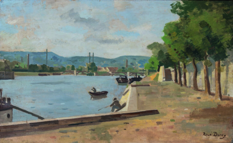 René DUREY (1890-1959) - Paysage fluvial - Huile sur toile, signée en bas à dro…