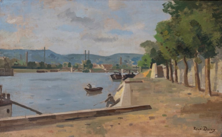 René DUREY (1890-1959) - Paysage fluvial - Huile sur toile, signée en bas à dro…