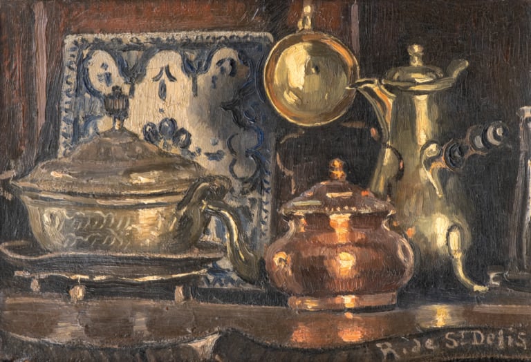 René Liénard de SAINT- DELIS (1873-1958) Nature morte aux compotier, théière et…