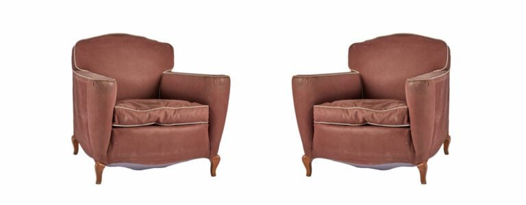 René PROU 1887-1947) - Paire de fauteuils en chêne à dossier et assise entièrem…