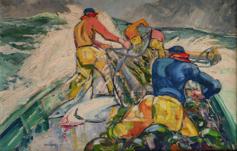 René-Yves CRESTON (1898-1964) - Pêcheurs - Huile sur toile, signée en bas à gau…