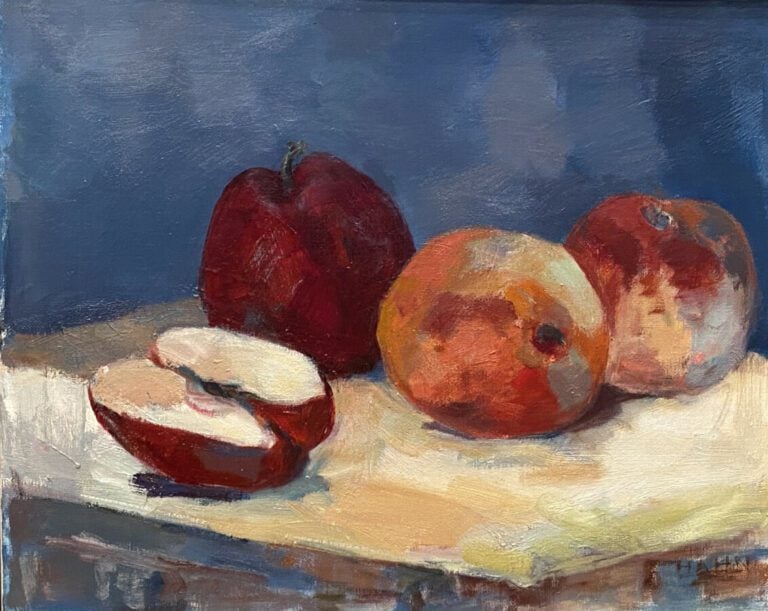 Rhone ; nature morte ; couché du soleil - Trois huile sur toiles, une signée en…