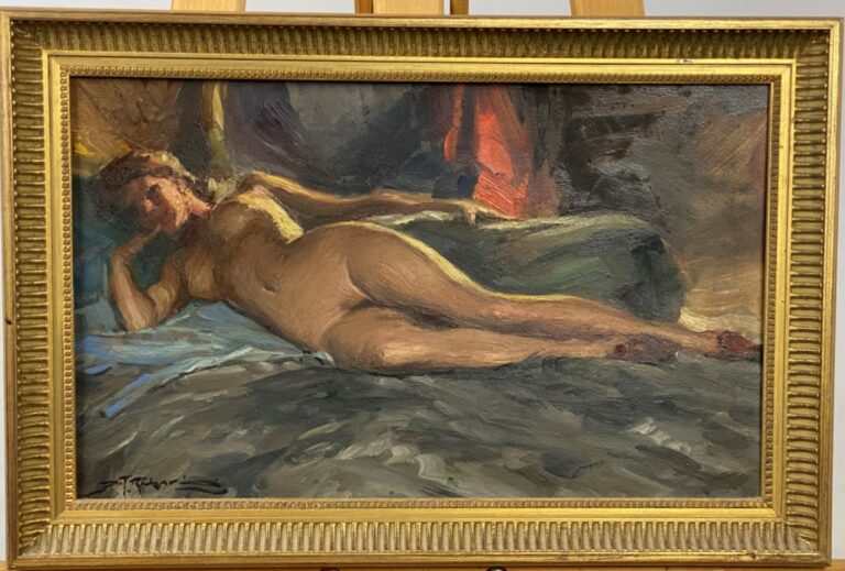 Richard DURANDO- TOGO (1910-?) - Femme nue allongée - Huile sur toile - Signé e…