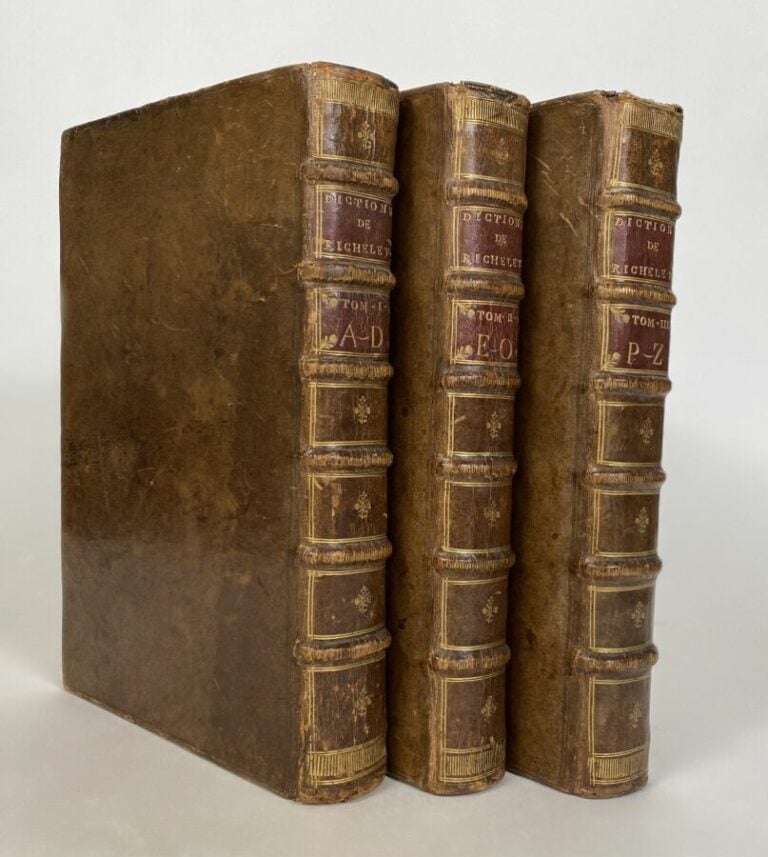 Richelet - Dictionnaire - 3 vols in-folio pl veau