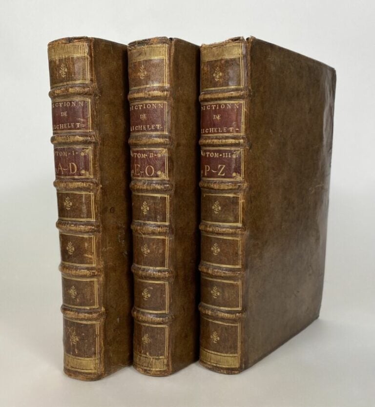 Richelet - Dictionnaire - 3 vols in-folio pl veau