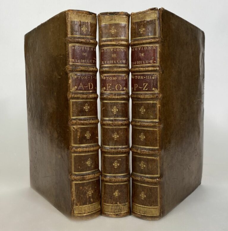 Richelet - Dictionnaire - 3 vols in-folio pl veau