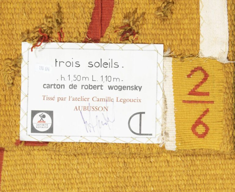Robert WOGENSKY (1919-2019) - (d'apres un carton de) - « Trois soleils» - Tapis…