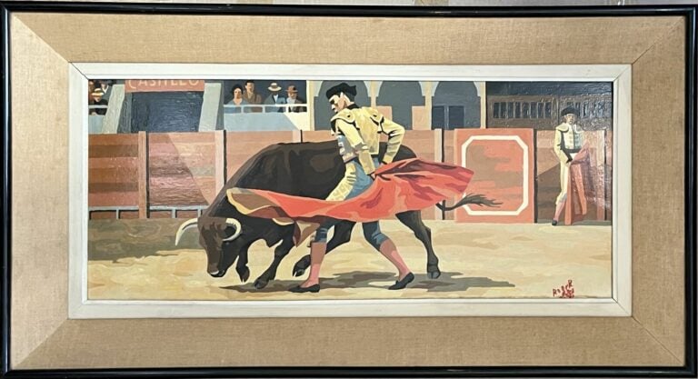 ROGER - Tauromachie - Huile sur panneau, signé en bas à droite - 34 x 75 cm