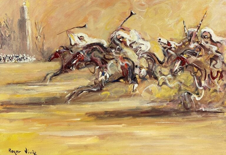Roger VIVES (XXe) - Fantasia à Marrakech - Huile sur toile, signée en bas à gau…