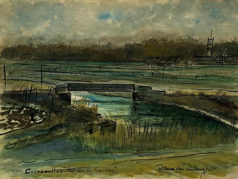 Roland VAN LERBERGHE (1909-1997) - Courseulles, Pont sur la Seulles - Encre noi…