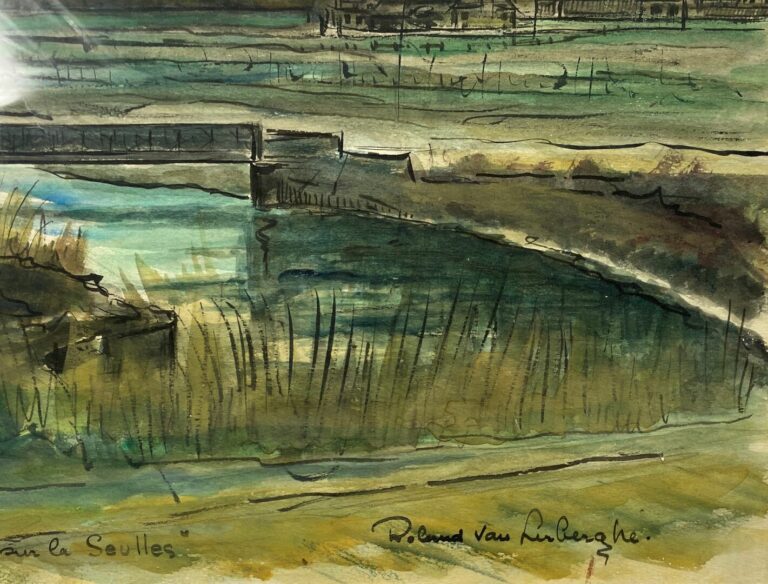 Roland VAN LERBERGHE (1909-1997) - Courseulles, Pont sur la Seulles - Encre noi…