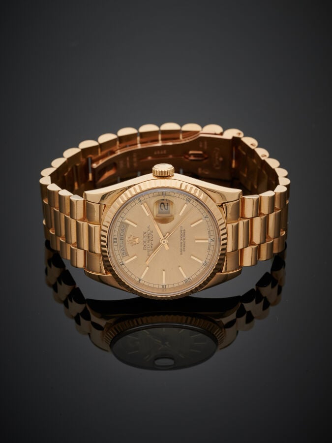 ROLEX - BRACELET MONTRE modèle "Oyster Perpetual Day Date" en or jaune (750‰).…