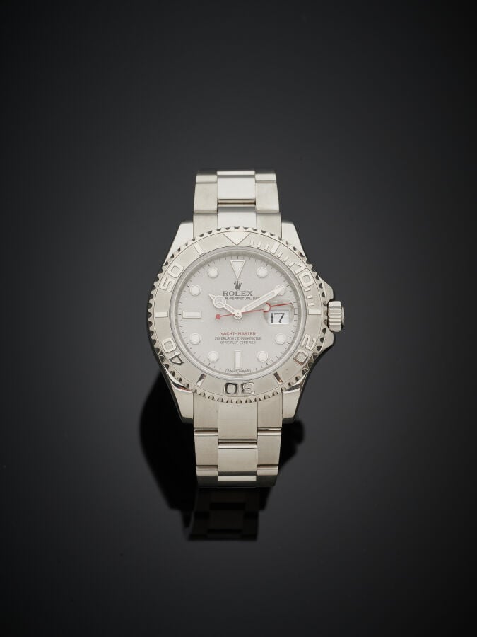 ROLEX - BRACELET MONTRE modèle "Yacht Master" en acier. Lunette tournante bi-di…