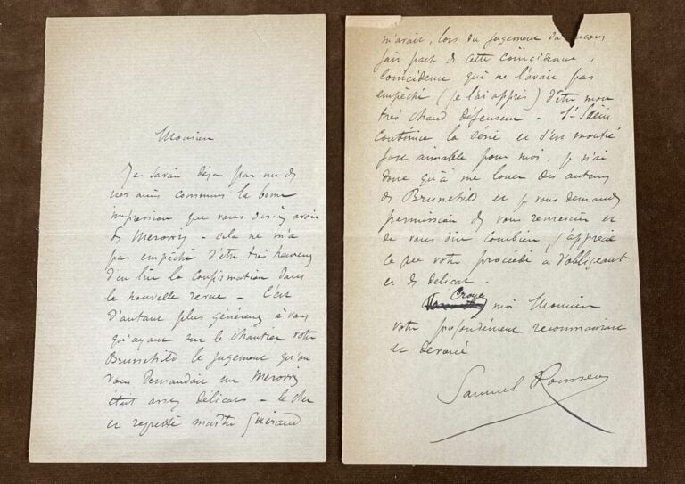 Rousseau, Samuel L.a.s. - Lettre de remerciement.