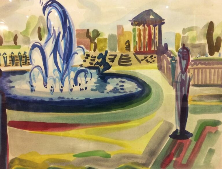 Rudolf BAERWIND (1910-1982). - Parc à la fontaine - Aquarelle, signée en bas au…