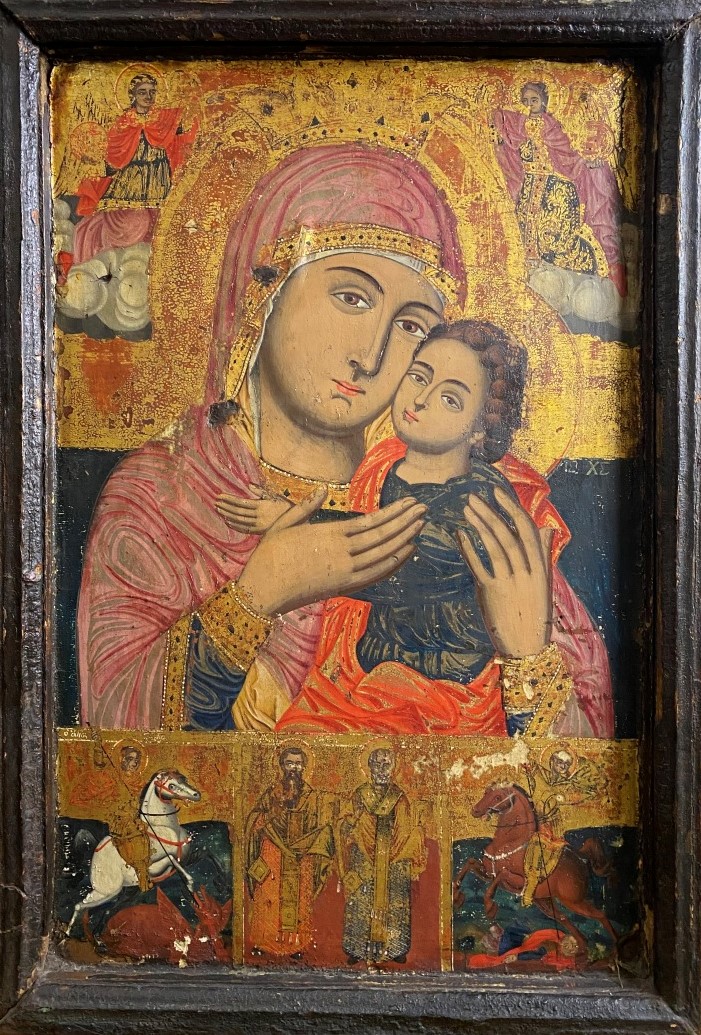 RUSSIE ou GRECE - Icône, Vierge à l'Enfant - XIXe siècle - 46 x 30 cm - (éclats…