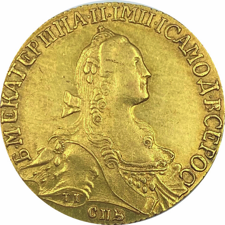 RUSSIE - Une pièce de 10 roubles en or Catherine II, 1767 TB Poids : 13 g