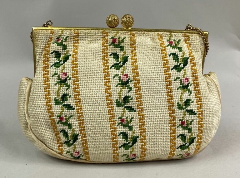Sac du soir tissé à motifs de fleurs - Long. : 18 cm