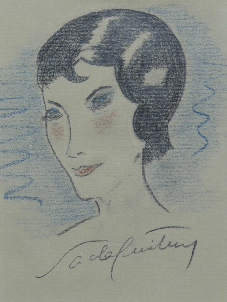 Sacha GUITRY (1885-1957) - Portrait de Jacqueline Delubac - Fusain et crayon de…
