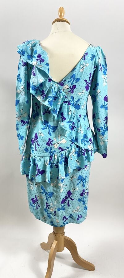 SAINT LAURENT RIVE GAUCHE - Robe à manches longues en tissu à motif de noeuds e…