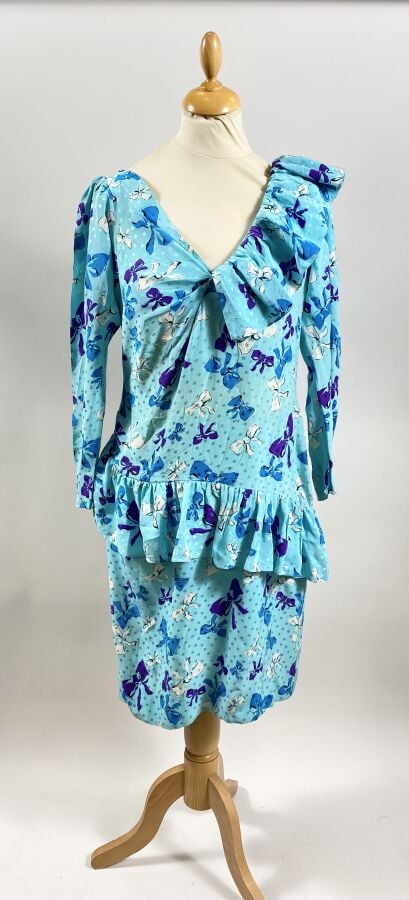 SAINT LAURENT RIVE GAUCHE - Robe à manches longues en tissu à motif de noeuds e…