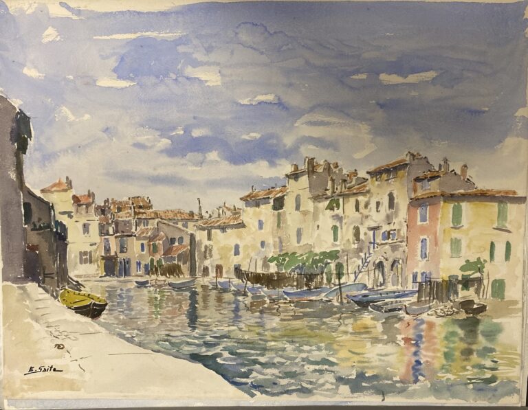 SAITO Ei Ichi (né en 1920). - Canal à Martigues - Aquarelle sur papier, signée…