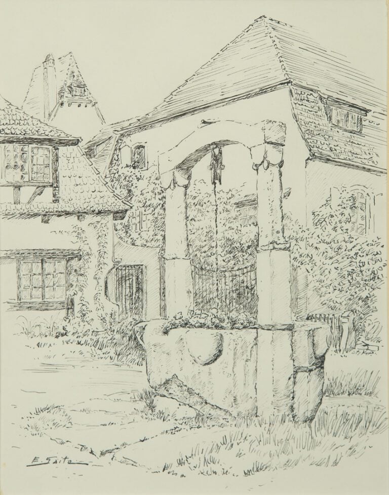 SAITO Ei Ichi (né en 1920). - Chaumière et Réserve Dirian - Deux dessins à l'en…