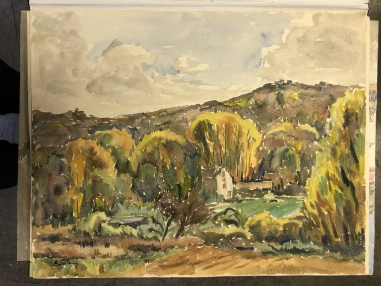 SAITO Ei Ichi (né en 1920). - Paysages de campagne - Quatre aquarelles sur papi…