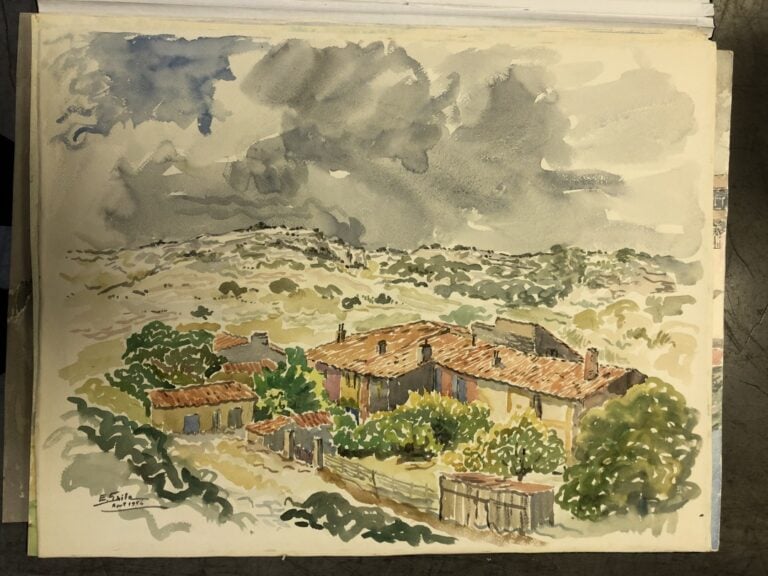 SAITO Ei Ichi (né en 1920). - Paysages de campagne - Quatre aquarelles sur papi…