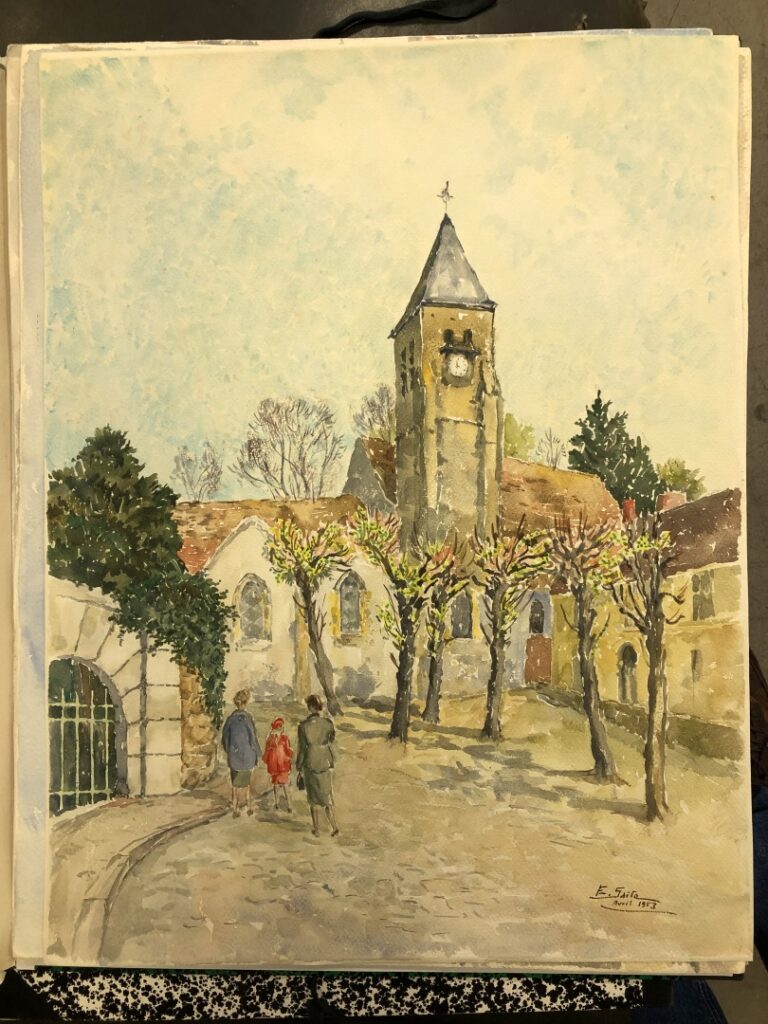 SAITO Ei Ichi (né en 1920) - Vue d'église - Aquarelle sur papier, signé en bas…