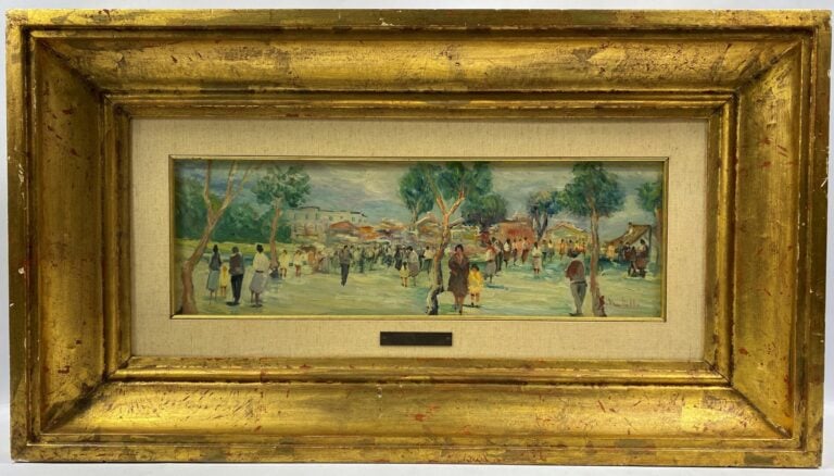Sandro NATULLO (XXe siècle) - Scène animée - Deux huiles sur carton, signé en b…