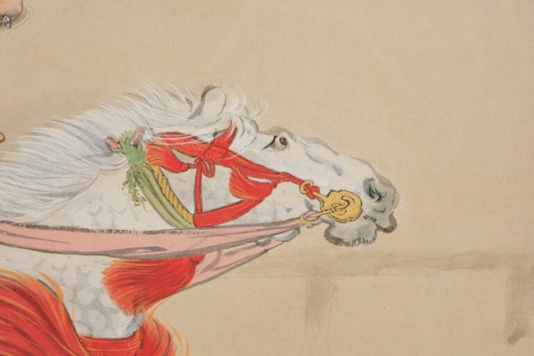 Séparateur de pièce byobu à six panneaux avec une peinture continue d'un guerri…