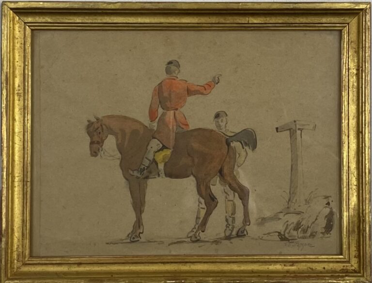 Septime LE PIPPRE (1833-1871) - Deux cavaliers - Dessin à l'encre brune et aqua…