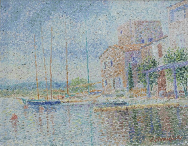 Serge MENDJISKY (1929-2017) - Vue du Port Grimaud, c. 1970 - Huile sur toile, s…