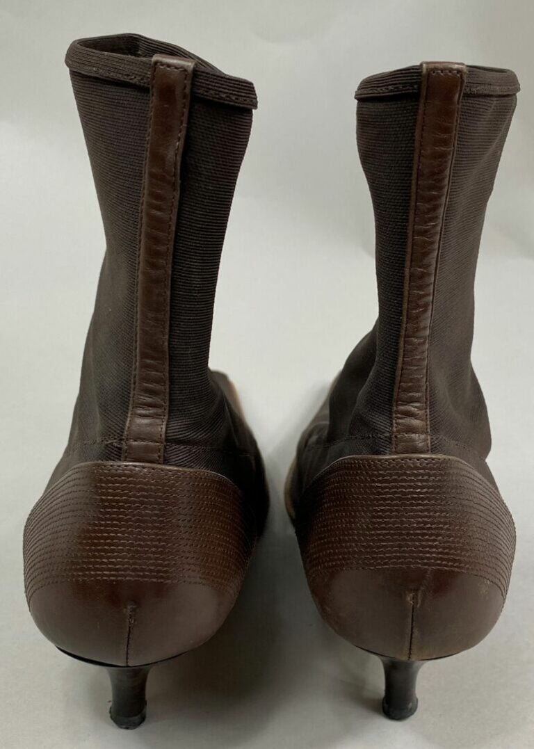 Sergio ROSSI - Paire de bottines en cuir et nylon marron - Pointure 37.5 - H. t…