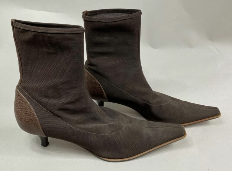 Sergio ROSSI - Paire de bottines en cuir et nylon marron - Pointure 37.5 - H. t…