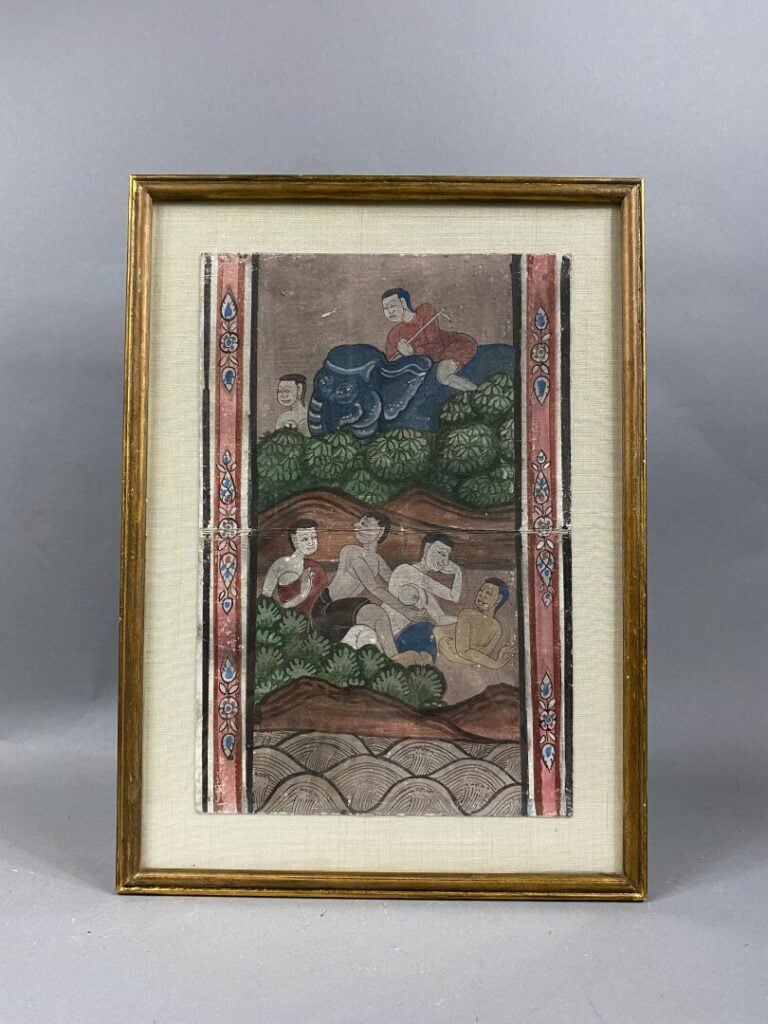 SIAM / THAILANDE - Ensemble de trois peintures sur carton et/ou papier représen…
