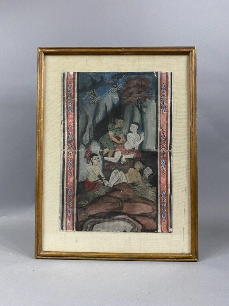 SIAM / THAILANDE - Ensemble de trois peintures sur carton et/ou papier représen…