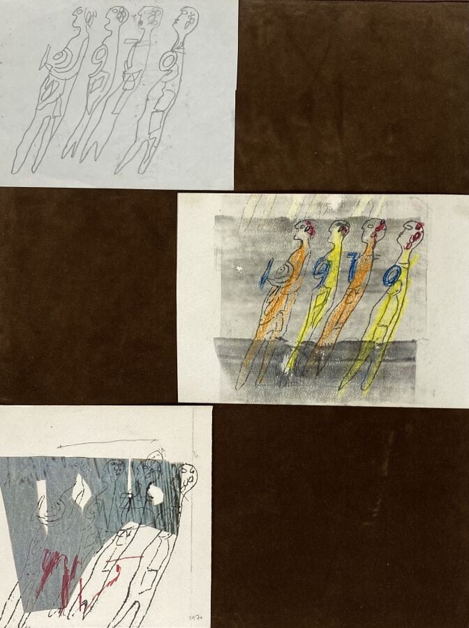 Slavko KOPA (1913-1995) - 4 personnages, 1970 - Technique mixte sur papier, pro…