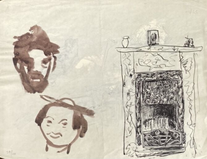 Slavko KOPA (1913-1995) - 4 têtes, projet pour une carte de voeux,1966 (?) - En…