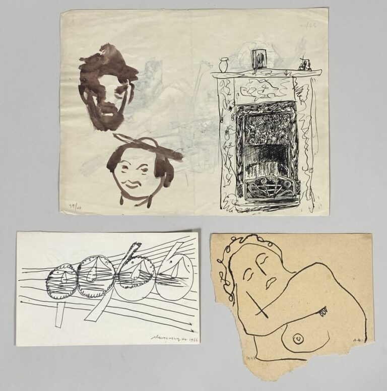 Slavko KOPA (1913-1995) - 4 têtes, projet pour une carte de voeux,1966 (?) - En…