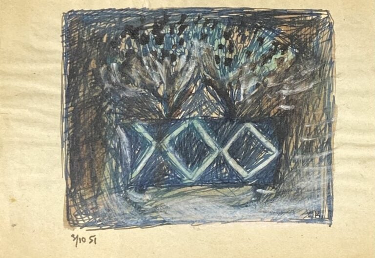 Slavko KOPA (1913-1995) - Bac à fleurs, 1951 - Technique mixte sur papier, daté…